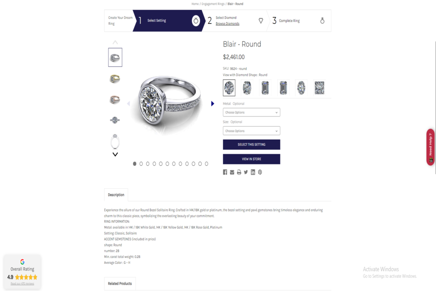 ring builder setting page bigcommerce